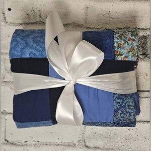 Handmade Patchwork Quilt Blue Black Cotton Artisan Canadian Made